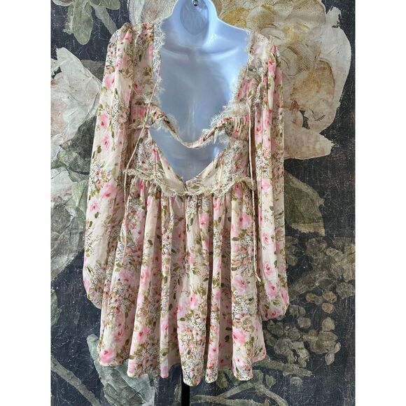 New Free People For Love & Lemons Emmaline Corset Lace Ruffles Mini Dress Sz M - Picture 6 of 9